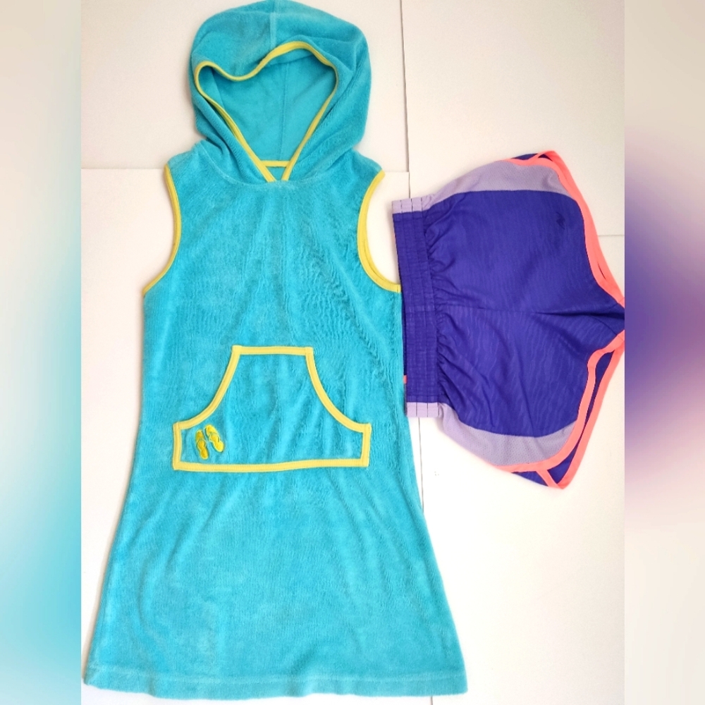 Girl Terrycloth Hooded Swim Cover Up & Athletic Works Activewear Running Shorts